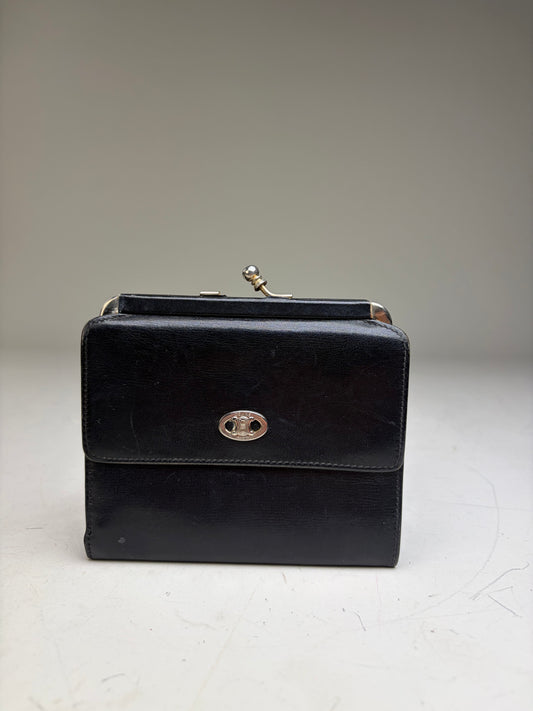 Vintage Celine Leather Kiss Lock Wallet Black Silver