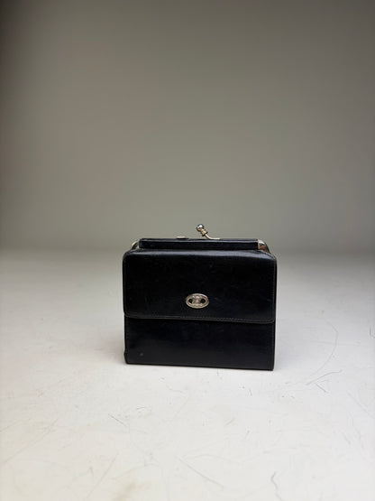 Vintage Celine Leather Kiss Lock Wallet Black Silver