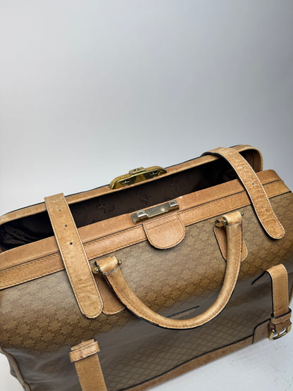 Sac de voyage vintage en cuir Monogram Céline Paris marron doré