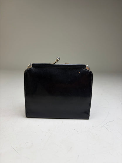 Vintage Celine Leather Kiss Lock Wallet Black Silver