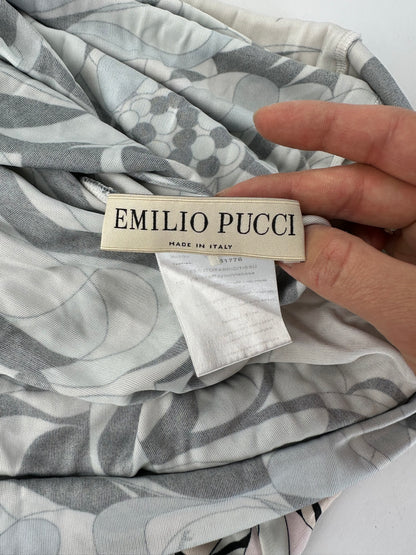 Vintage Emilio Pucci Jersey Long Sleeve Dress Early 2000s Cream Blue XS