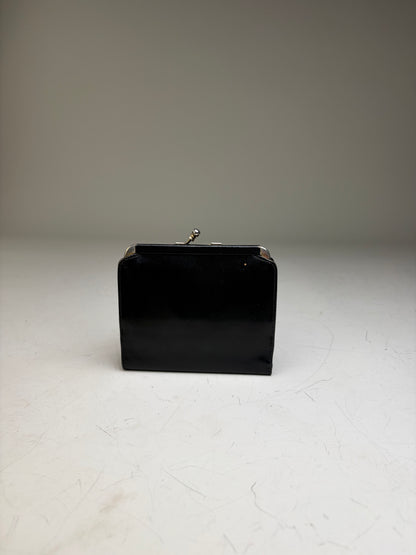 Vintage Celine Leather Kiss Lock Wallet Black Silver