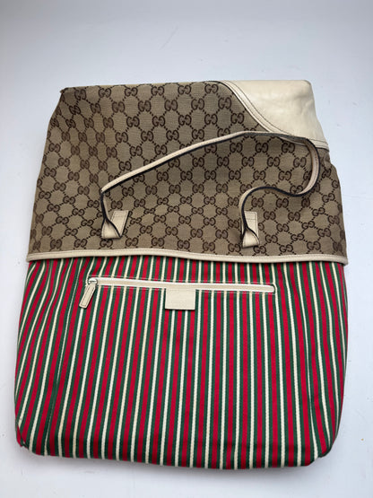 Vintage Gucci Monogram Canvas Leather Tote Bag Beige brown white