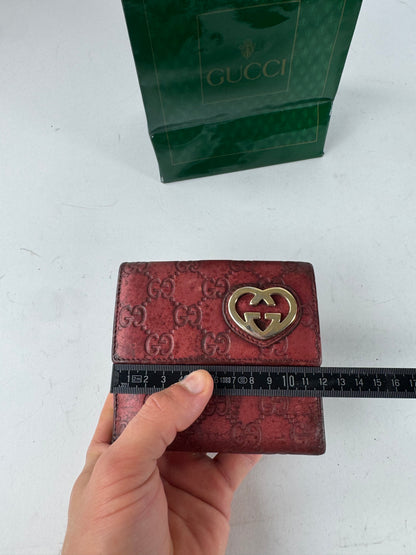 Vintage Gucci Metallic Monogram Leather Wallet Red
