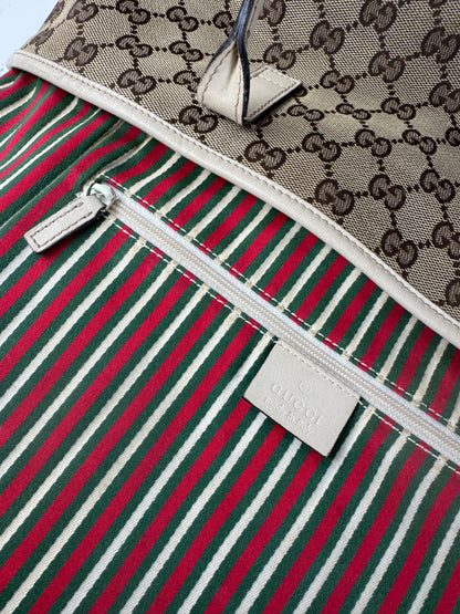 Vintage Gucci Monogram Canvas Leather Tote Bag Beige brown white