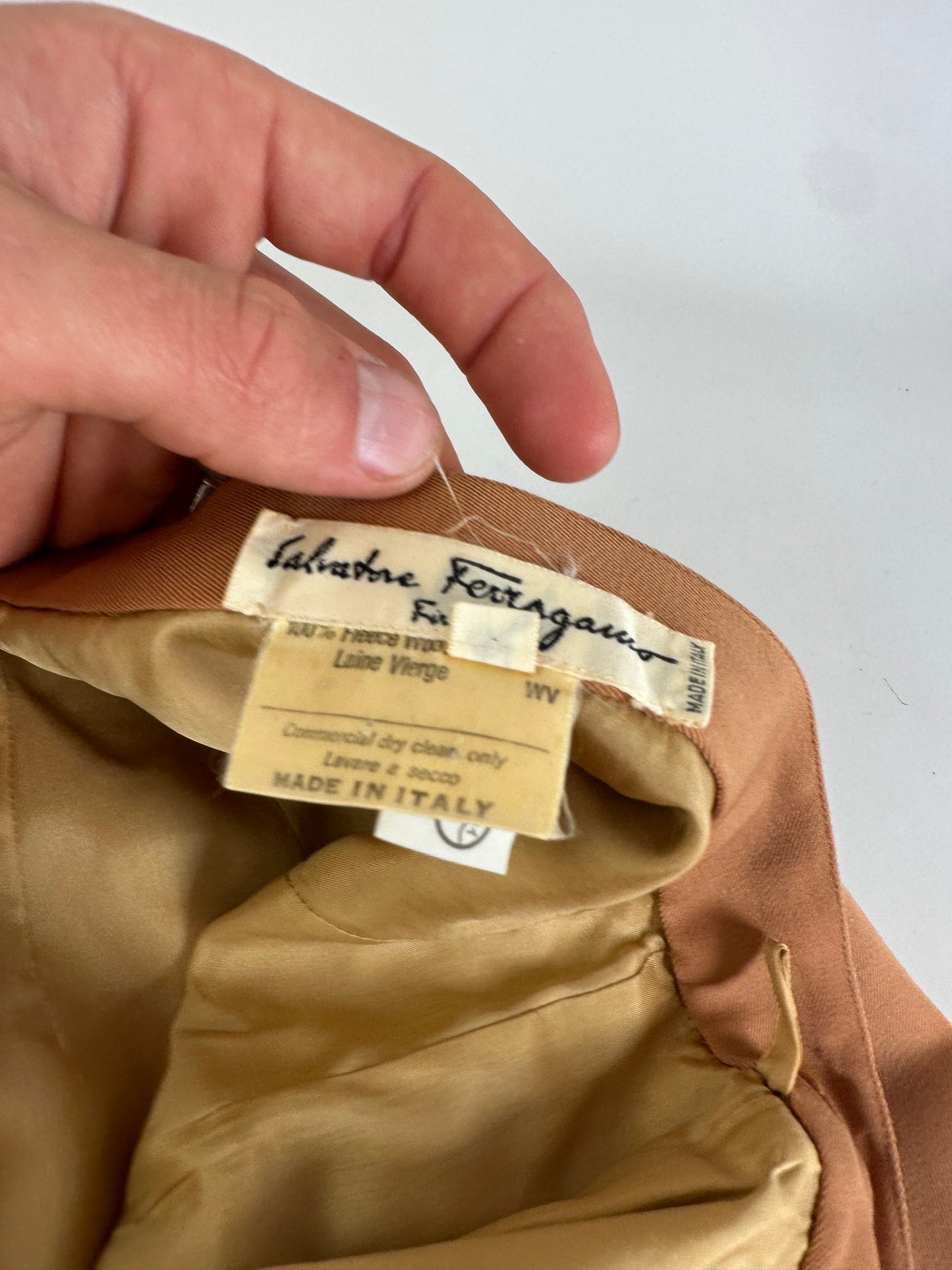 Vintage Ferragamo Wool Blend Skirt Tan M