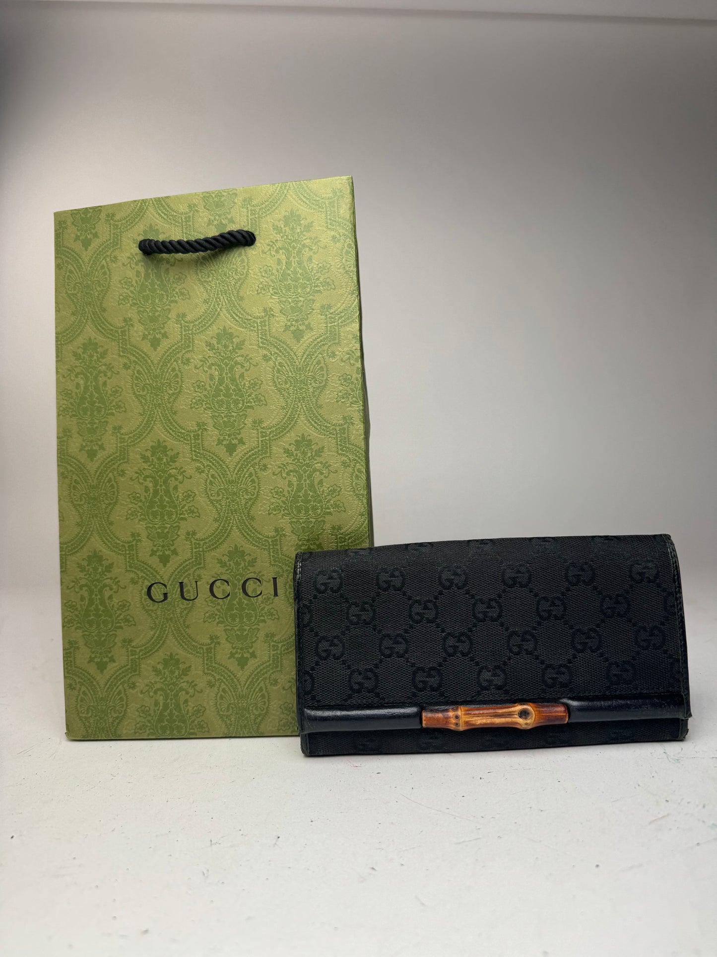 Vintage Gucci Bamboo monogram wallet black