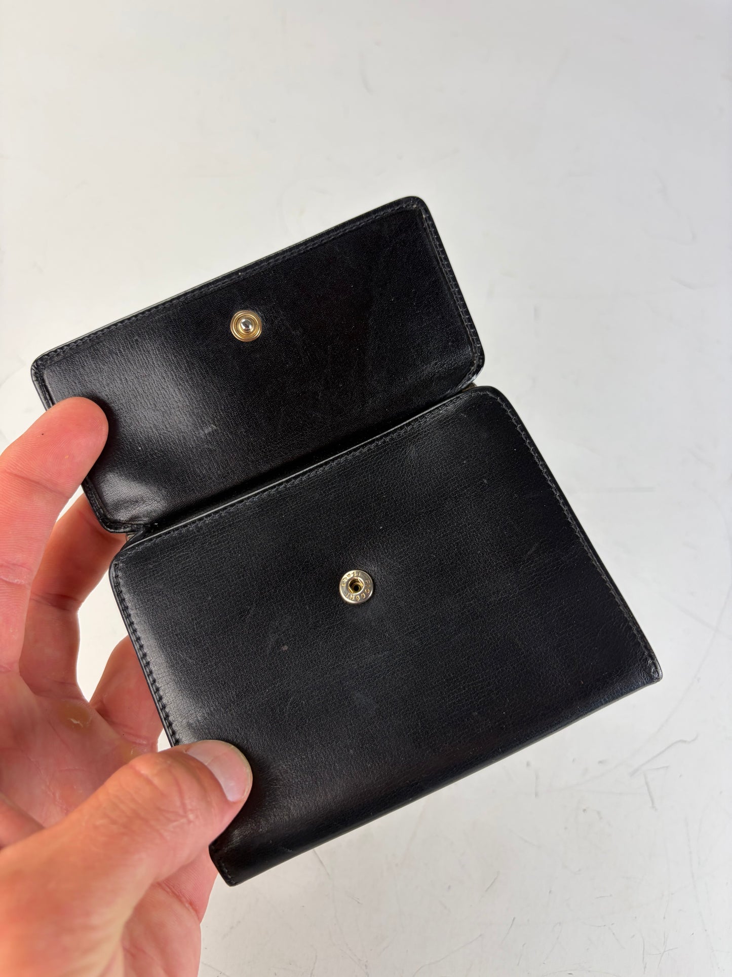 Vintage Celine Leather Kiss Lock Wallet Black Silver
