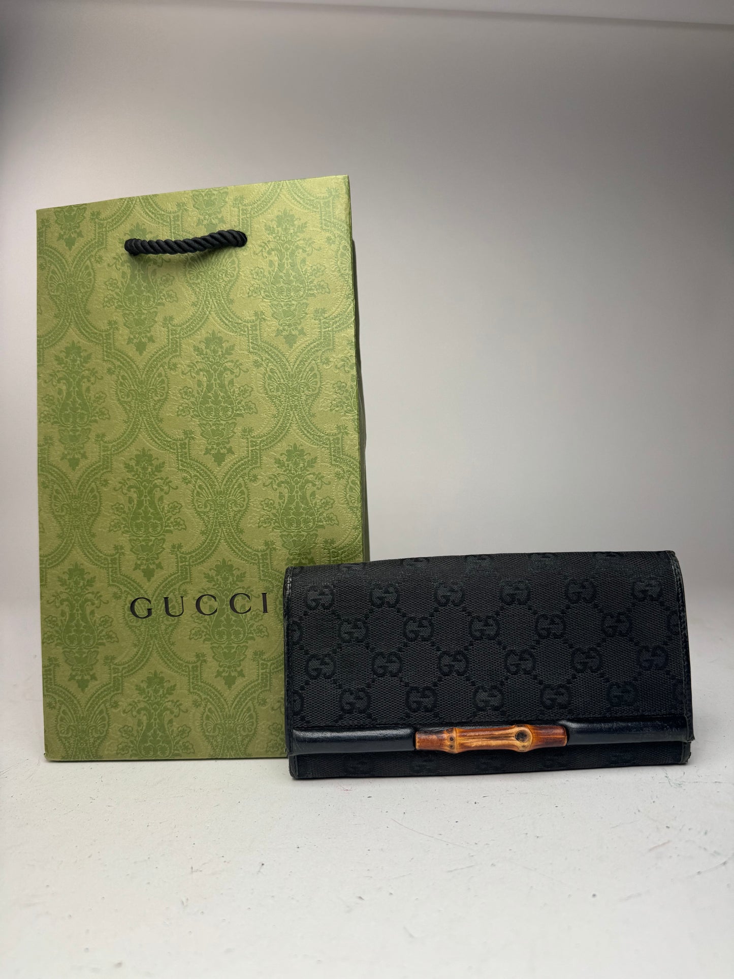 Vintage Gucci Bamboo monogram wallet black