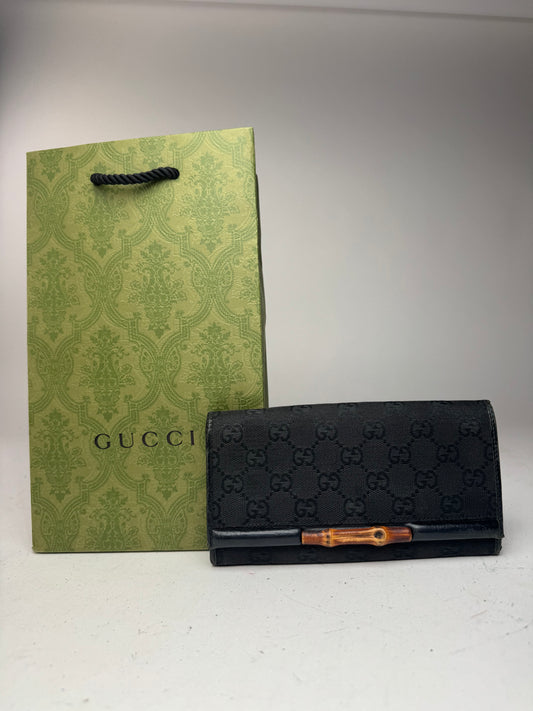 Vintage Gucci Bamboo monogram wallet black