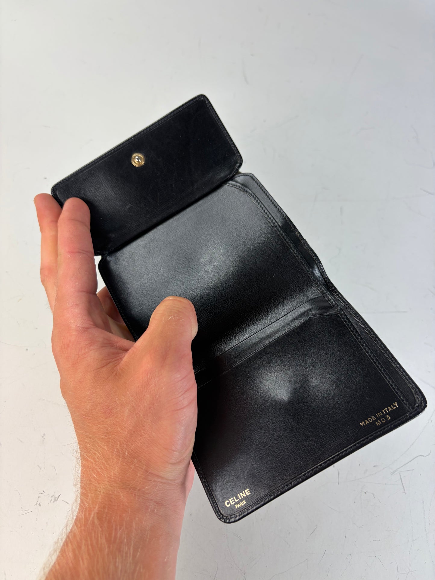 Vintage Celine Leather Kiss Lock Wallet Black Silver