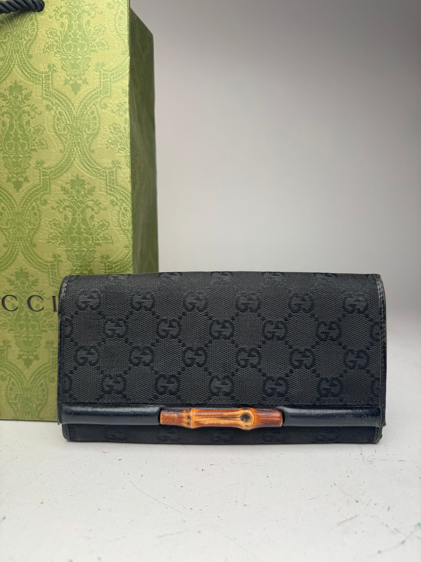 Vintage Gucci Bamboo monogram wallet black
