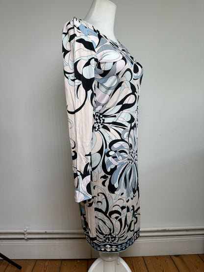 Vintage Emilio Pucci Jersey Long Sleeve Dress Early 2000s Cream Blue XS