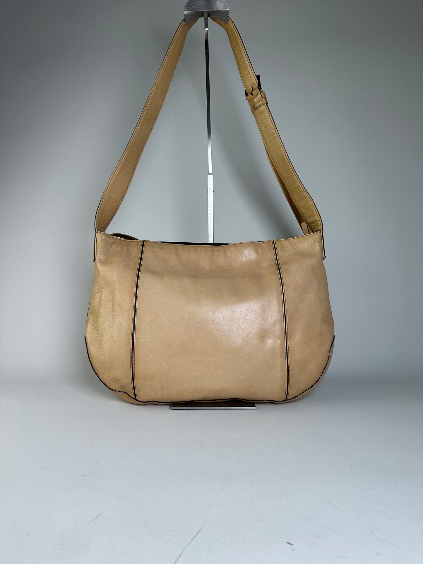 Vintage Issey Miyake Leather Shoulder Bag Beige