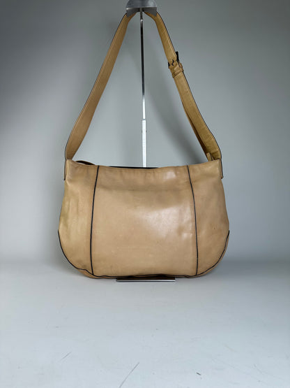 Vintage Issey Miyake Leather Shoulder Bag Beige