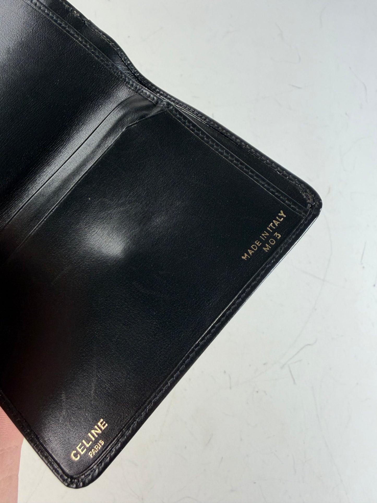 Vintage Celine Leather Kiss Lock Wallet Black Silver