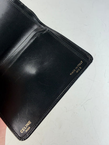 Vintage Celine Leather Kiss Lock Wallet Black Silver
