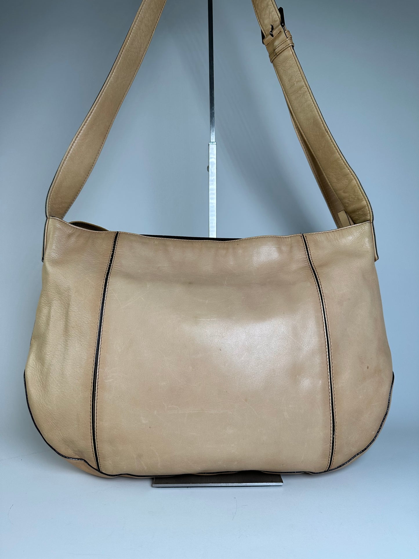 Vintage Issey Miyake Leather Shoulder Bag Beige