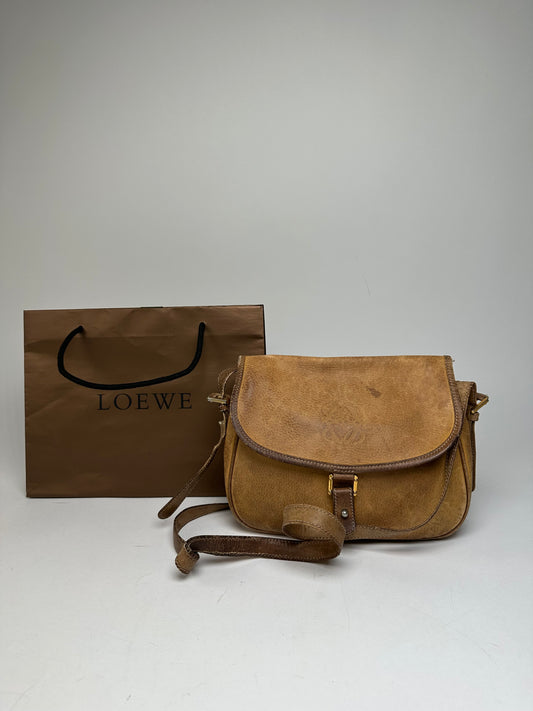 Vintage Loewe Anagram Leather Crossbody Shoulder Bag Brown