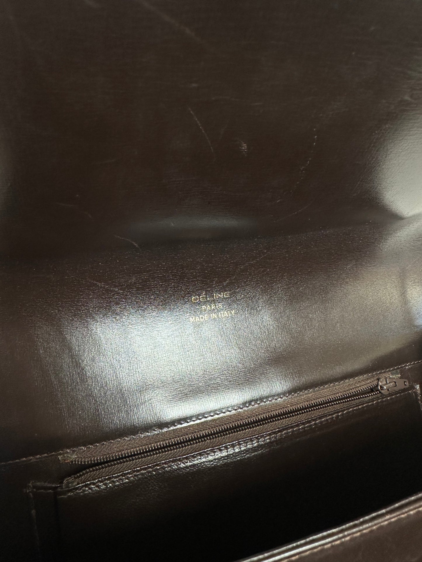 Vintage Celine C Logo Canvas Shoulder Bag Beige Brown Gold