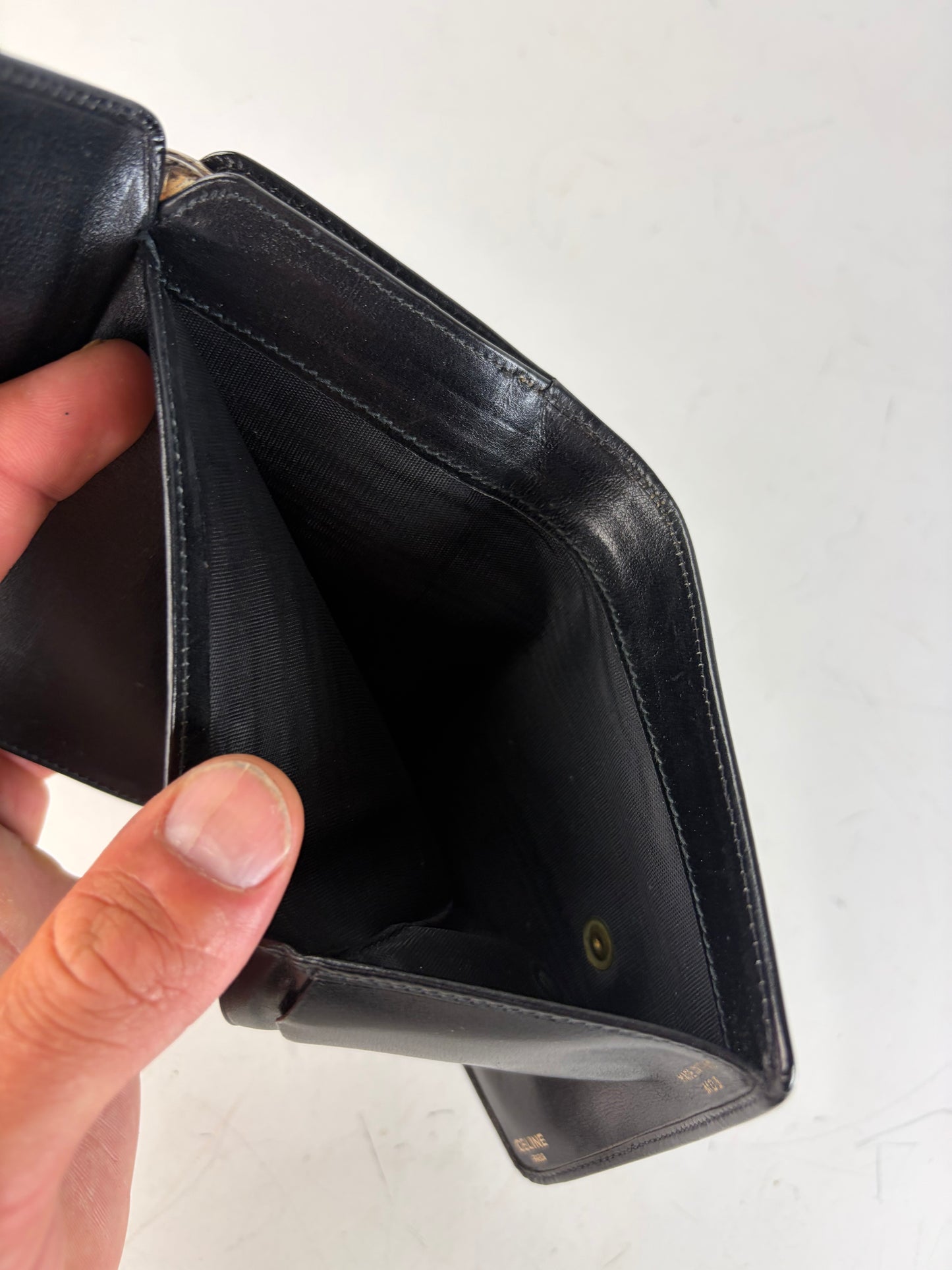 Vintage Celine Leather Kiss Lock Wallet Black Silver