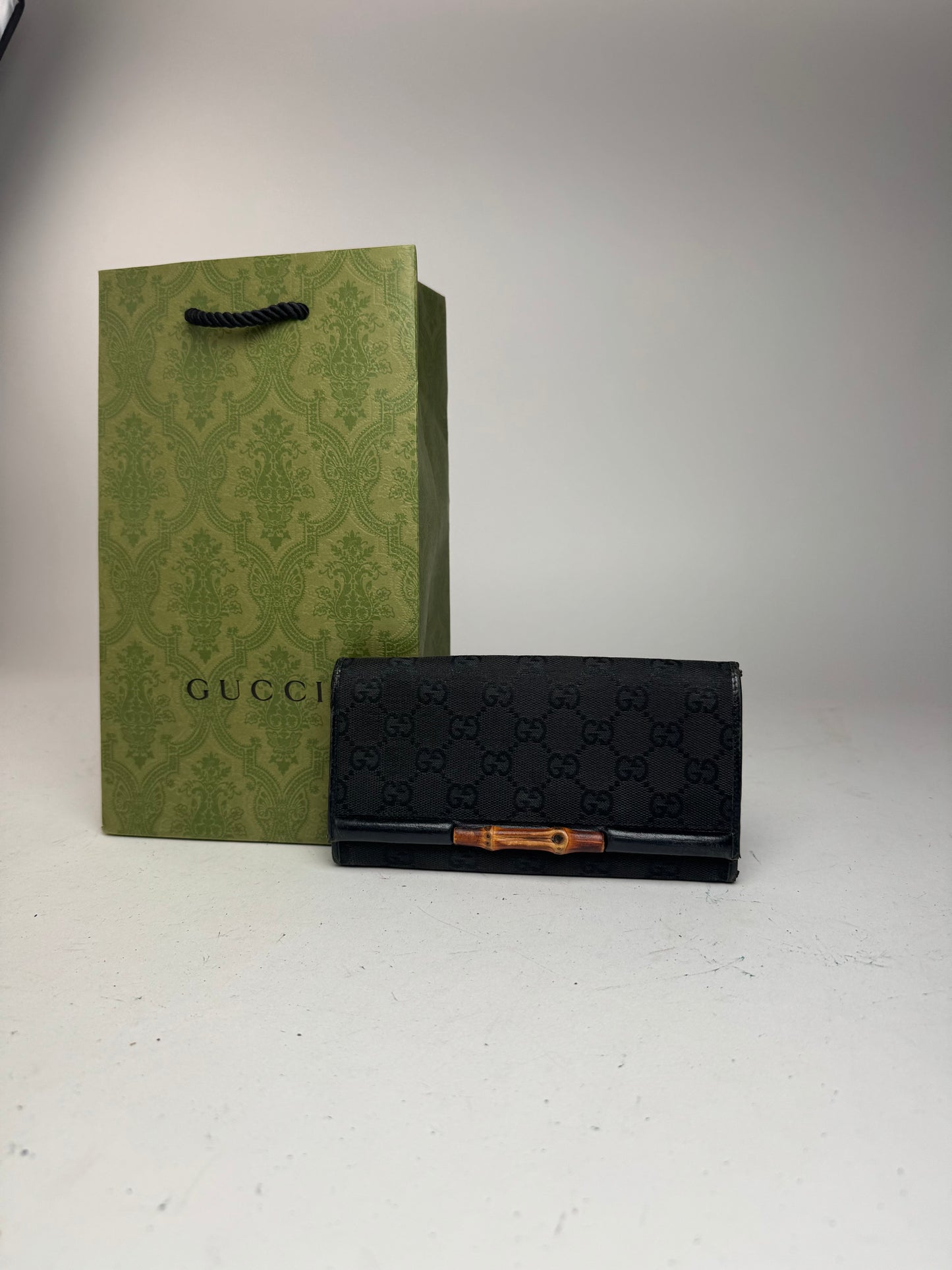 Vintage Gucci Bamboo monogram wallet black