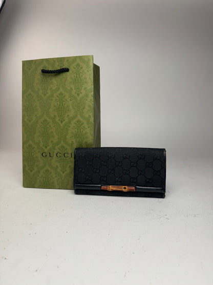 Vintage Gucci Bamboo monogram wallet black