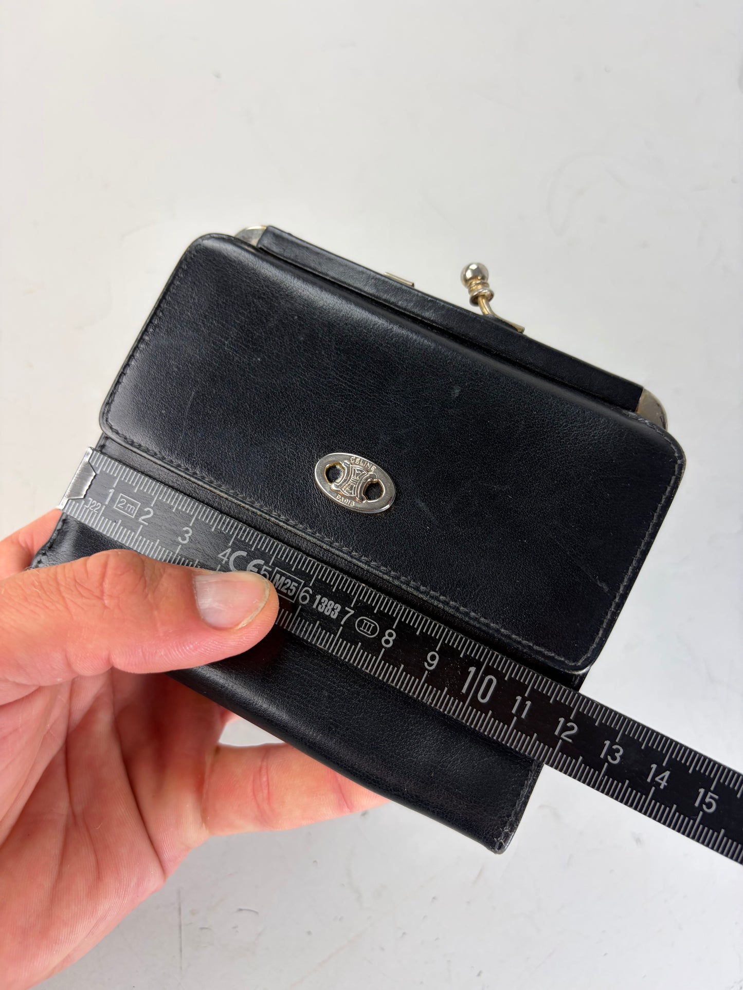 Vintage Celine Leather Kiss Lock Wallet Black Silver