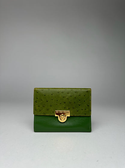 Vintage  Givenchy Ostrich Leather Wallet Green