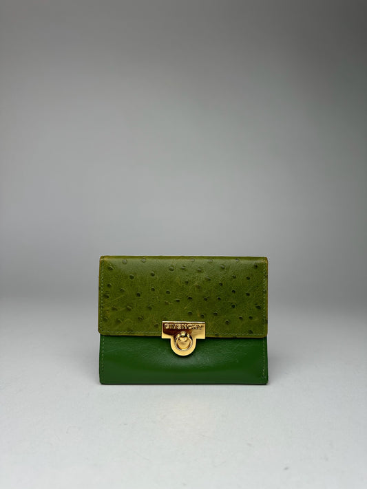 Vintage  Givenchy Ostrich Leather Wallet Green