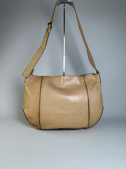 Vintage Issey Miyake Leather Shoulder Bag Beige