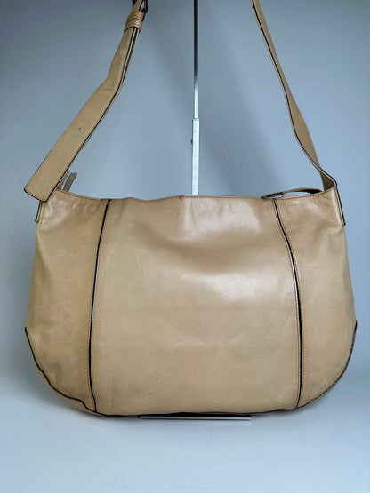 Vintage Issey Miyake Leather Shoulder Bag Beige