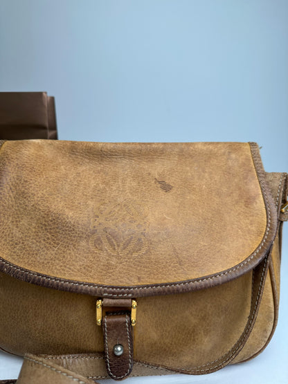 Vintage Loewe Anagram Leather Crossbody Shoulder Bag Brown