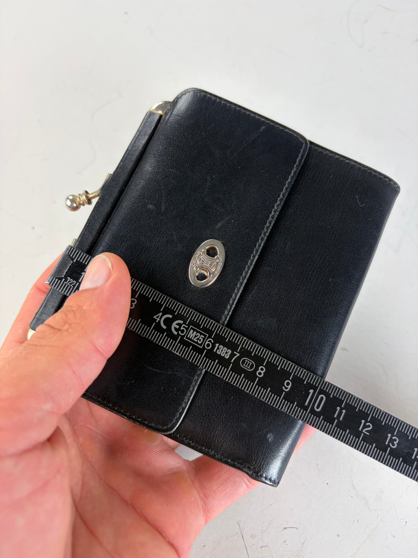 Vintage Celine Leather Kiss Lock Wallet Black Silver