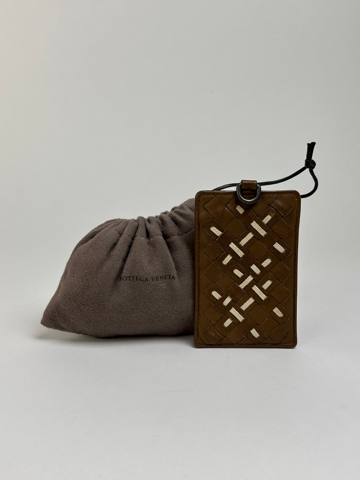 Vintage Bottega Veneta Intrecciato Woven Card Holder Early 2000s Brown Cream