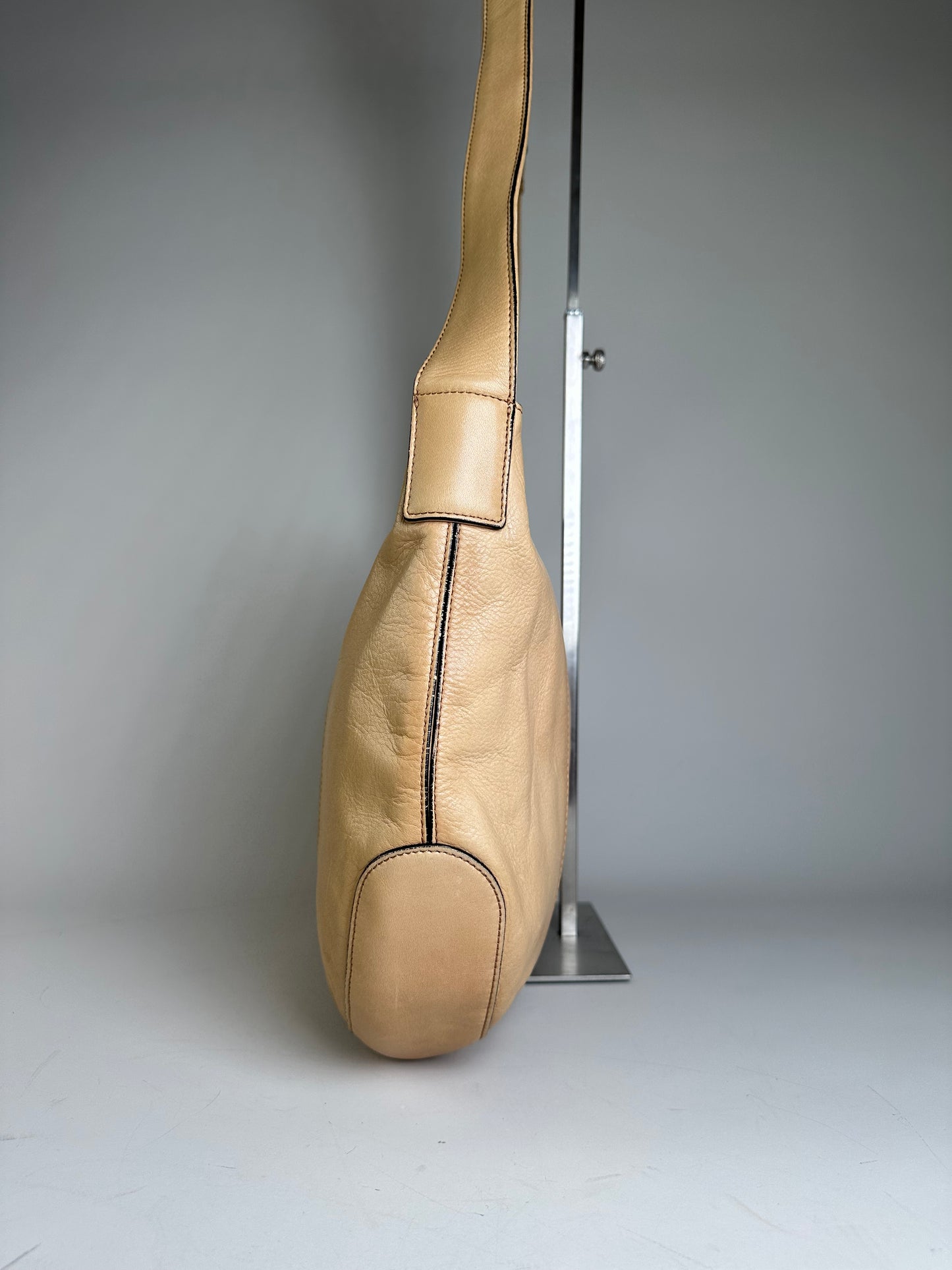 Vintage Issey Miyake Leather Shoulder Bag Beige