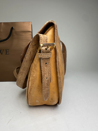 Vintage Loewe Anagram Leather Crossbody Shoulder Bag Brown