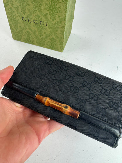 Vintage Gucci Bamboo monogram wallet black