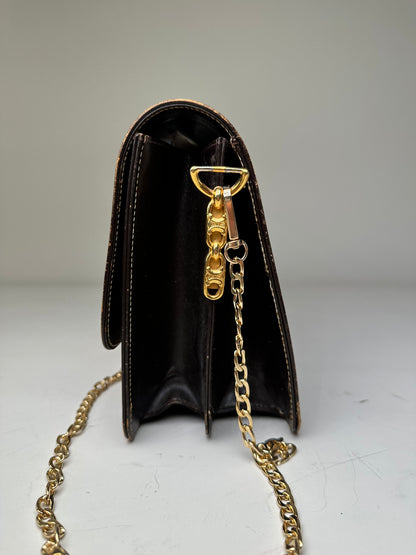 Vintage Celine C Logo Canvas Shoulder Bag Beige Brown Gold