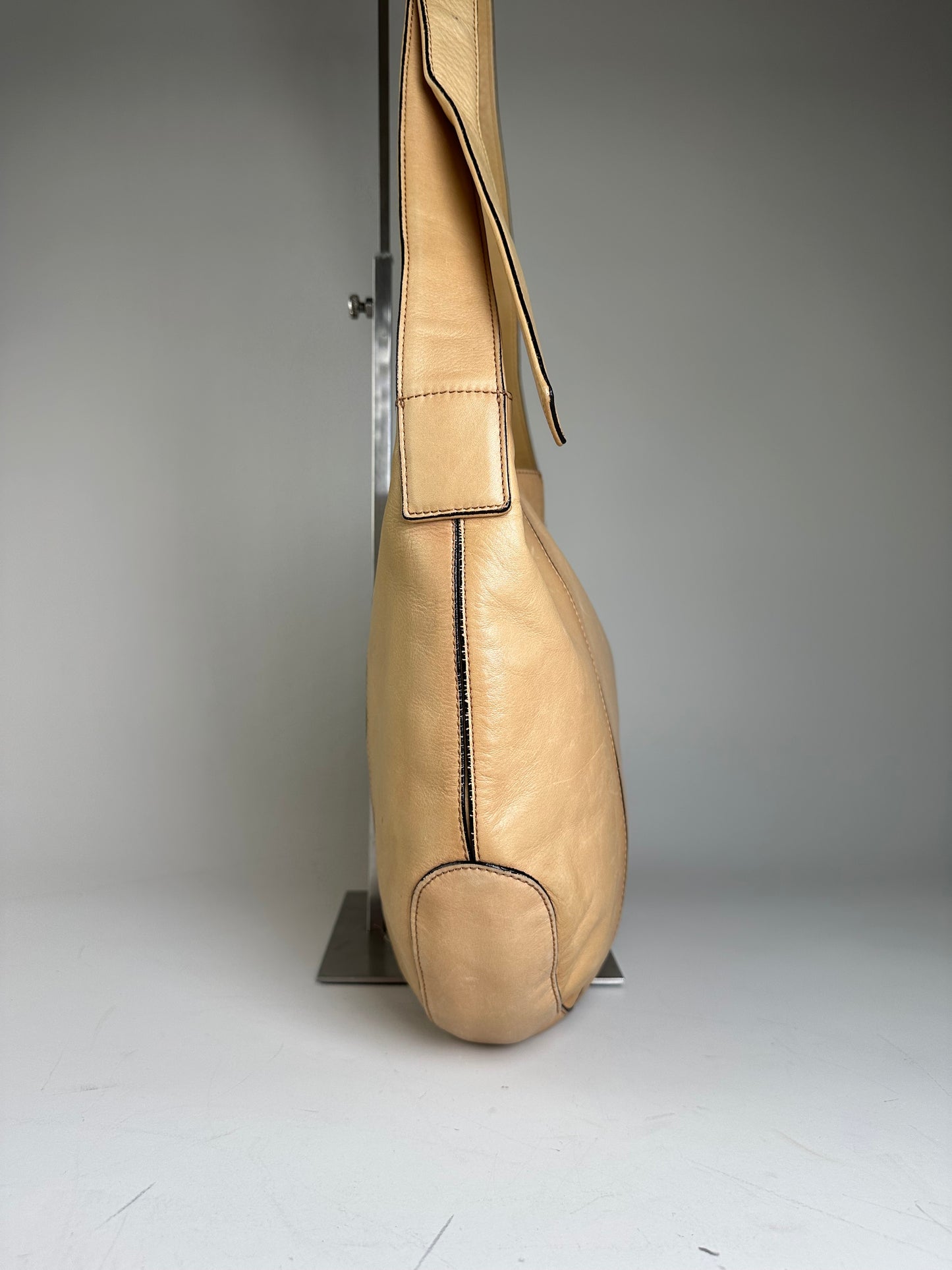 Vintage Issey Miyake Leather Shoulder Bag Beige