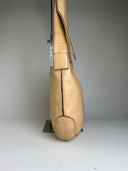 Vintage Issey Miyake Leather Shoulder Bag Beige