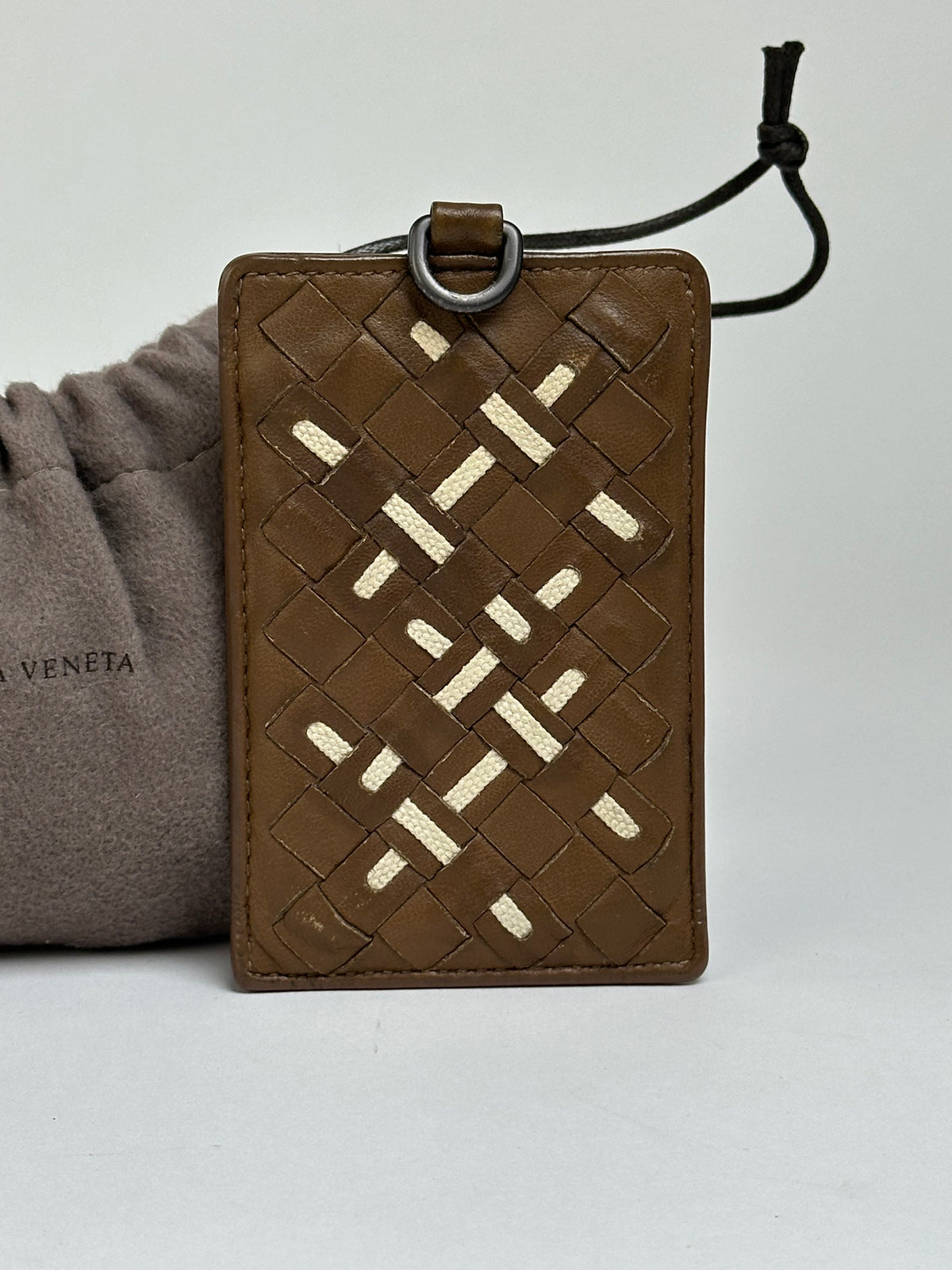 Vintage Bottega Veneta Intrecciato Woven Card Holder Early 2000s Brown Cream