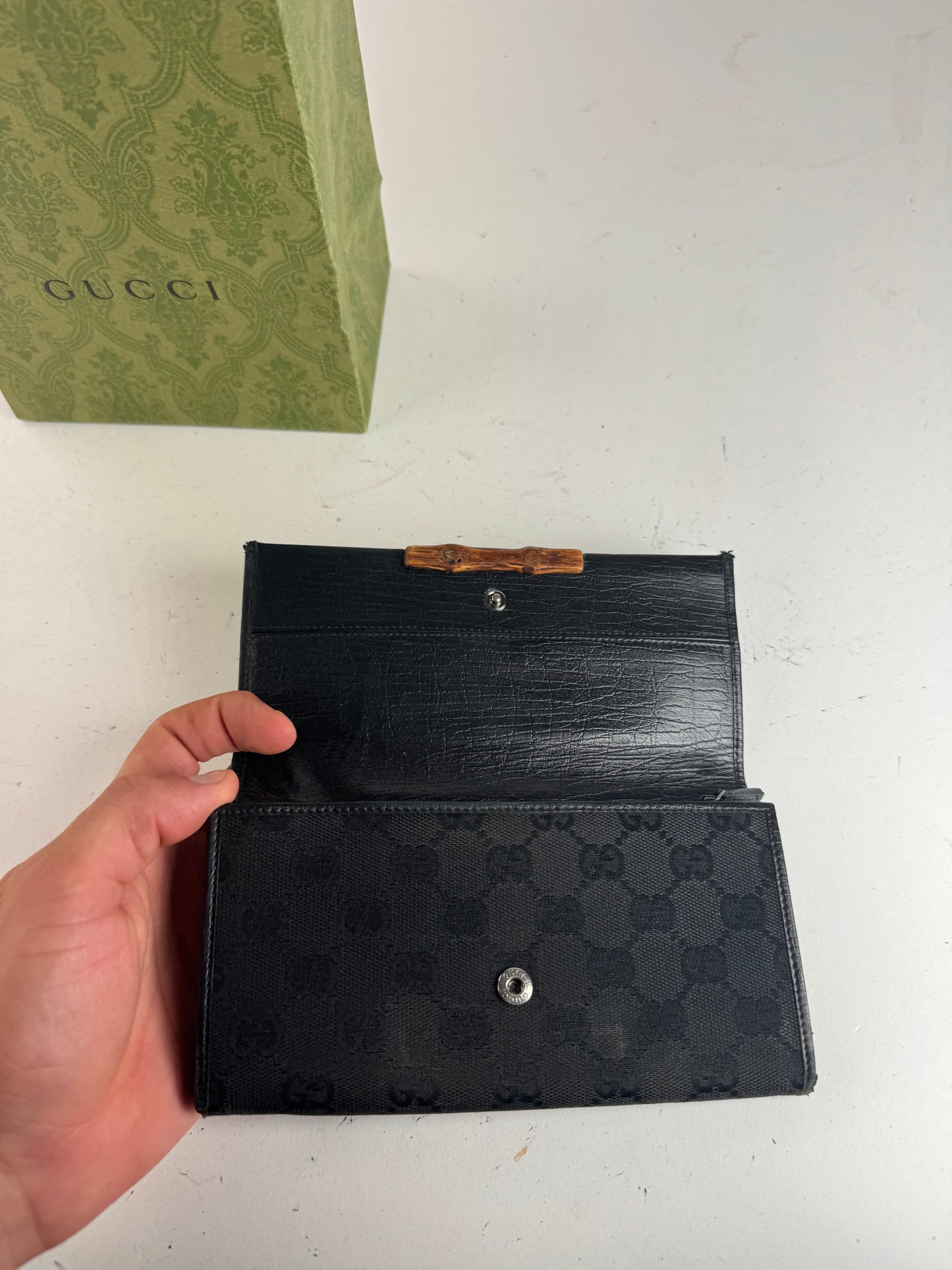 Vintage Gucci Bamboo monogram wallet black