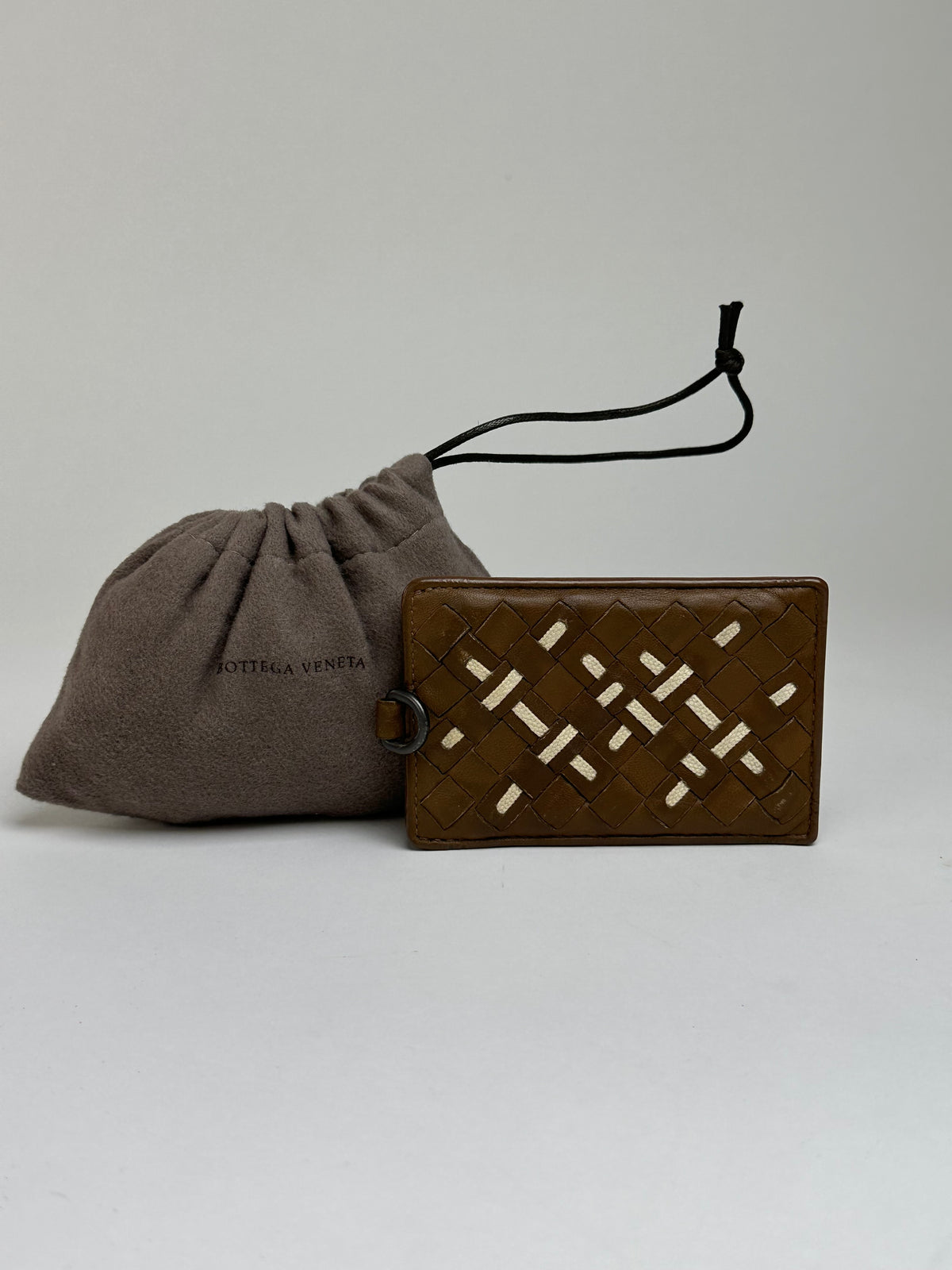 Vintage Bottega Veneta Intrecciato Woven Card Holder Early 2000s Brown Cream