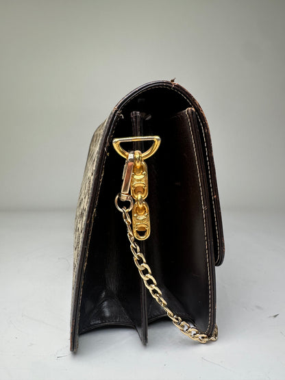 Vintage Celine C Logo Canvas Shoulder Bag Beige Brown Gold