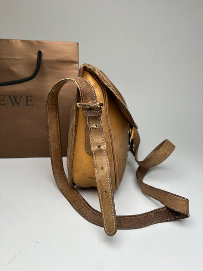 Vintage Loewe Anagram Leather Crossbody Shoulder Bag Brown