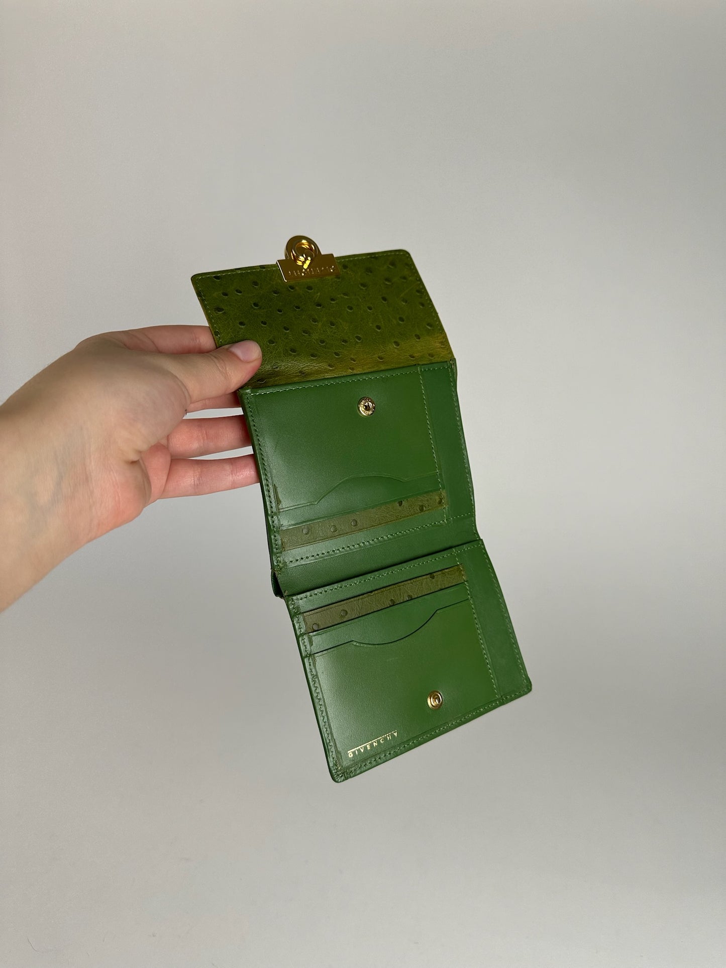 Vintage  Givenchy Ostrich Leather Wallet Green