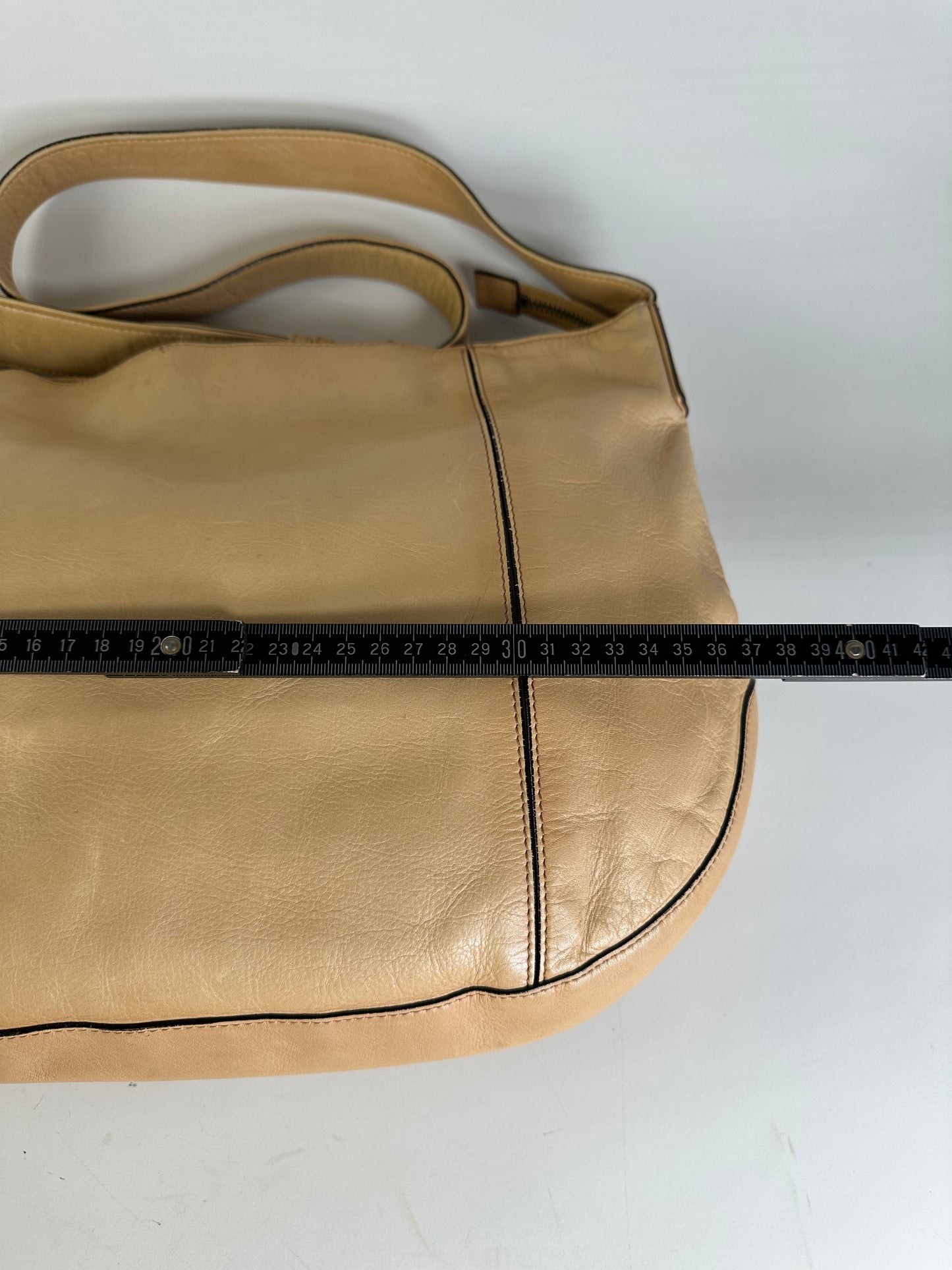 Vintage Issey Miyake Leather Shoulder Bag Beige