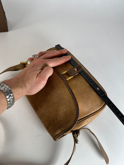 Vintage Loewe Anagram Leather Crossbody Shoulder Bag Brown