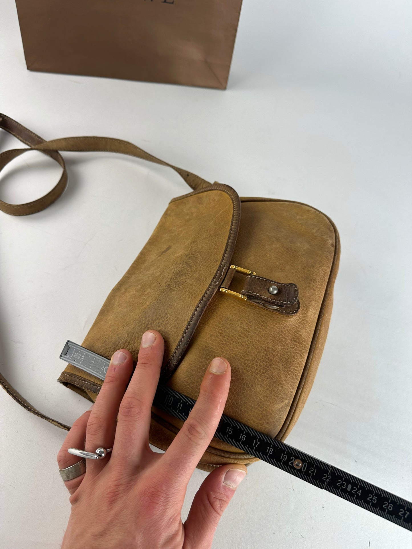 Vintage Loewe Anagram Leather Crossbody Shoulder Bag Brown